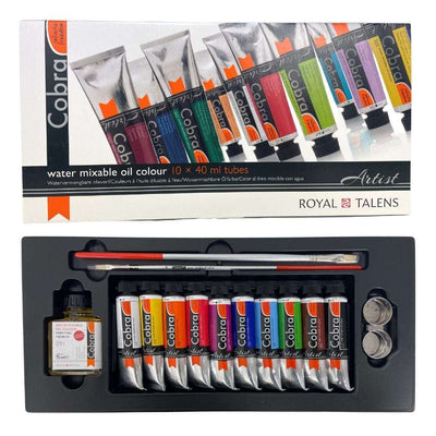 Royal Talens Oil Paint Set Cobra Water Mixable Oil Set (10 x 40ml tubes + Accessories)