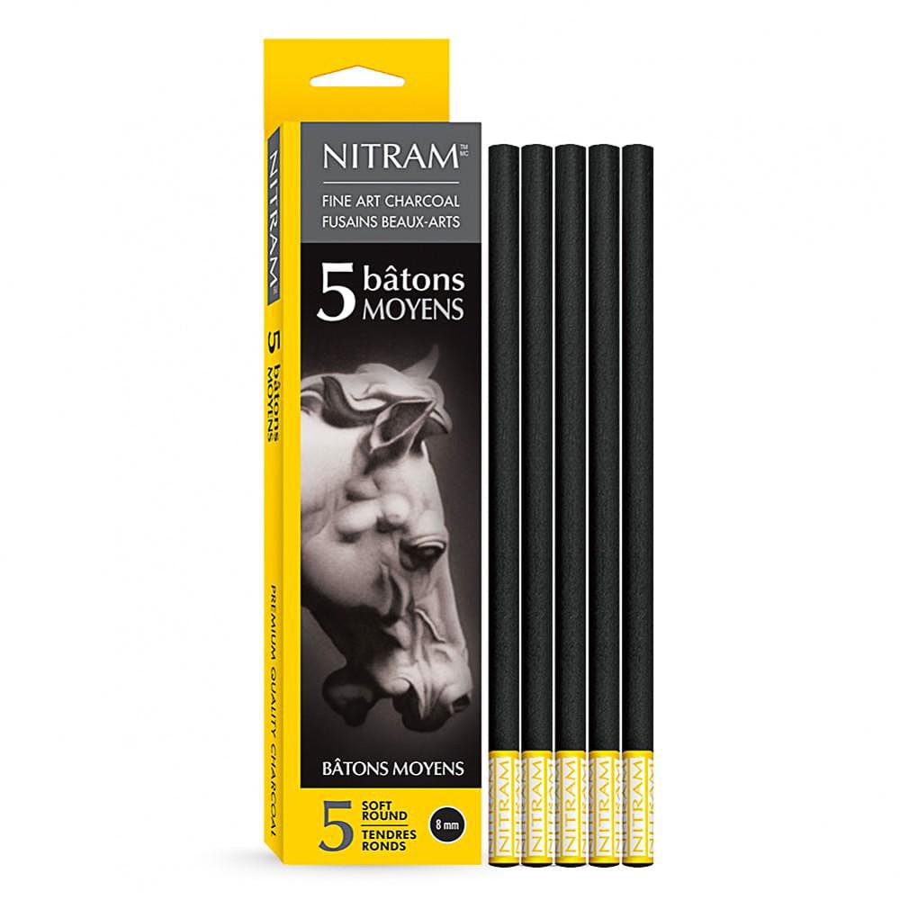 Nitram Soft Round Charcoal Sticks Medium - 8mm - Art and Frame of