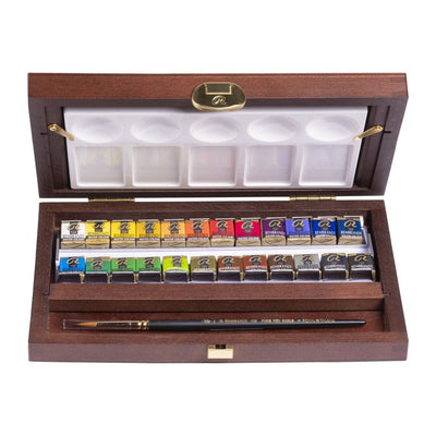 Royal Talens Watercolour Paint Rembrandt Water Colour Wooden Box Traditional (24 pans & accessories)