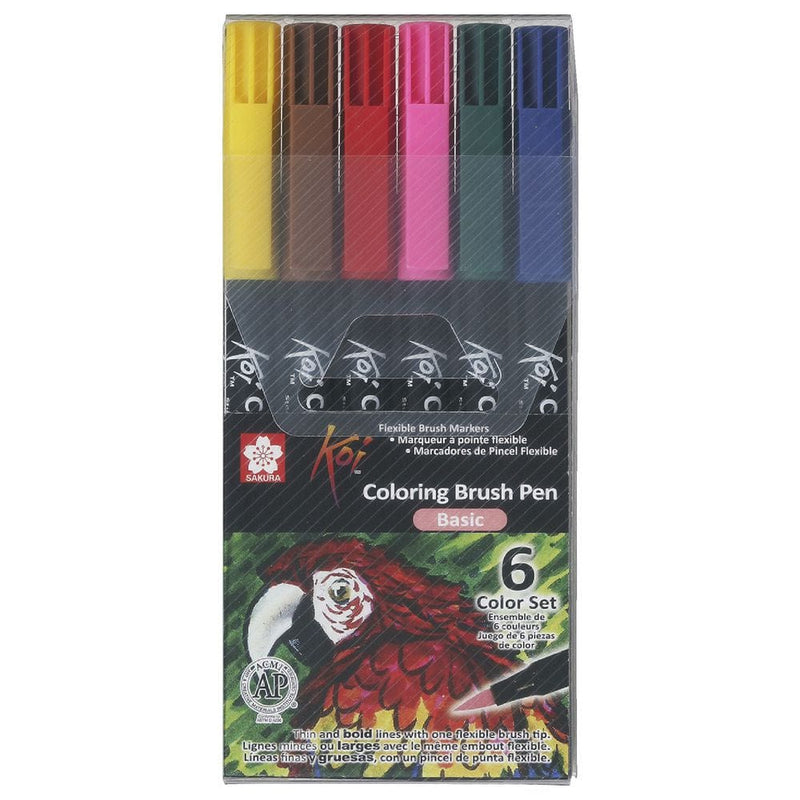 Sakura Watercolour Marker Koi Flexible Brush Markers Set of 6 Assorted Colours