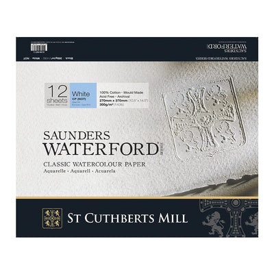 Saunders Waterford Classic Watercolour Paper Block, Cold Pressed White 300gsm 12 Sheets