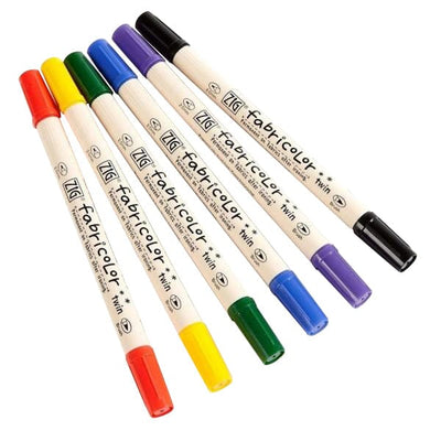 Zig Fabricolor Dual Tip Fabric Pens Pack of 6 Colours