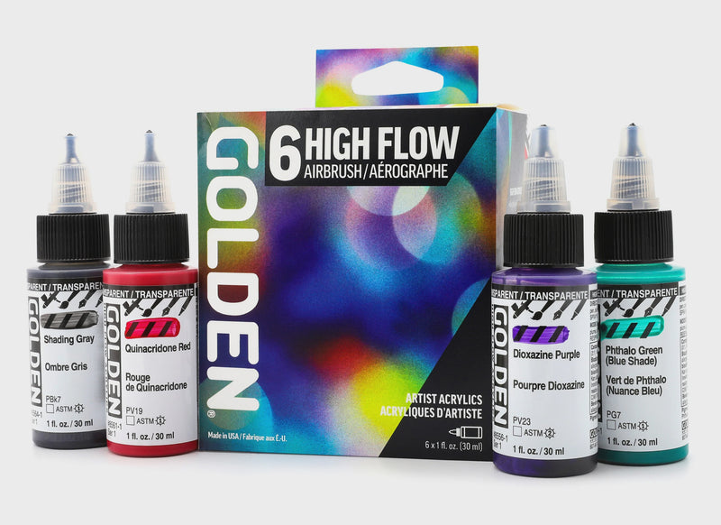 Golden High Flow Acrylic  Airbrush Colours  Set 6 x 30ml