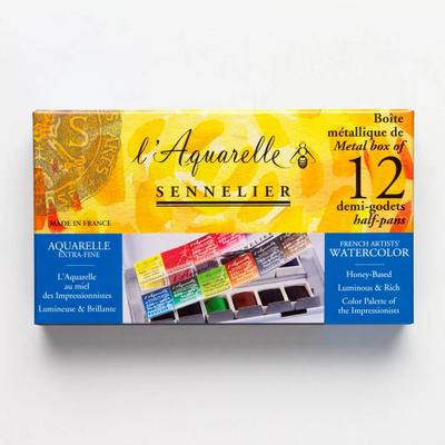 Sennelier L’Aquarelle Watercolour Metal Travel Box 12 Half Pan