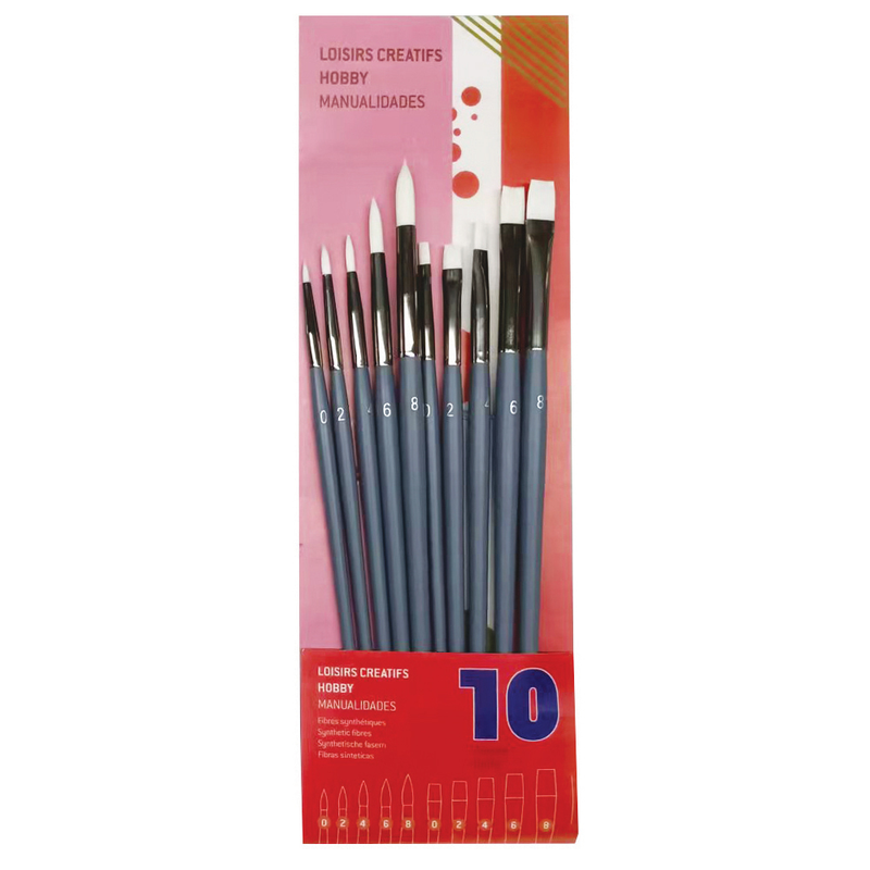 White Taklon Brush Set of 5 Round and 5 Flat