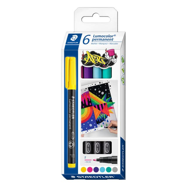 Lumocolor Permanent Pens Box 6 Asstd Colours Fine 0.6mm