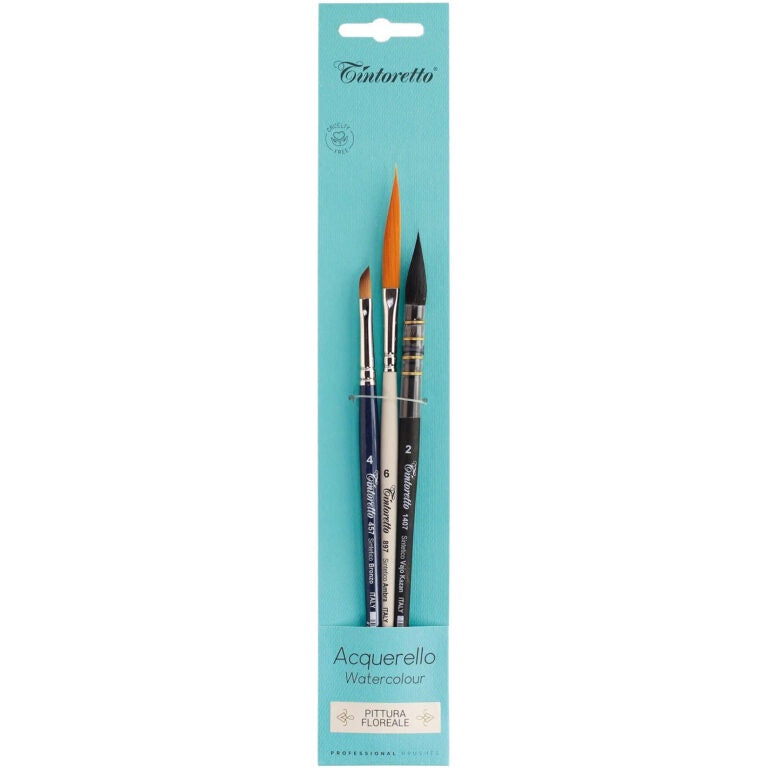 Tintoretto Watercolour Brush Set of 3 Floral Painting