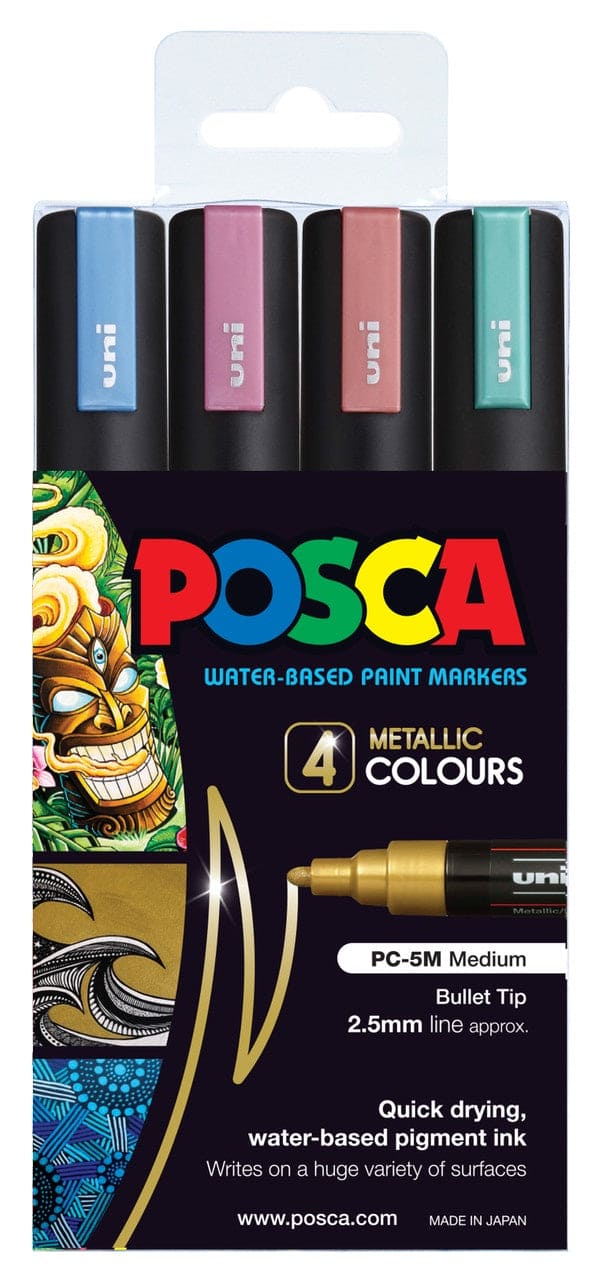 Uni POSCA Pen Set 4 Medium Bullet Tip Metallic Colours