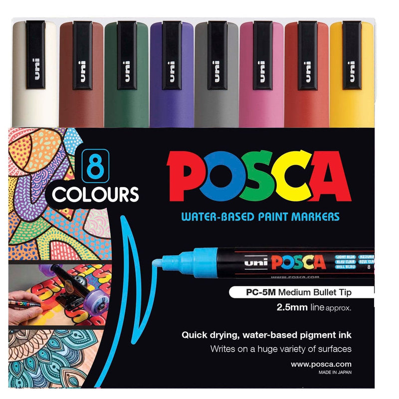 Uni Posc Pen Set 8 Medium Bullet Tip Dark Colours