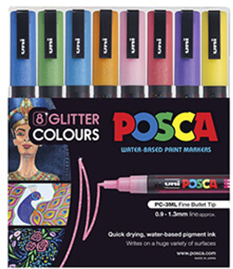 Uni POSCA Pen Set 8 Fine Bullet Tip Glitter Colours