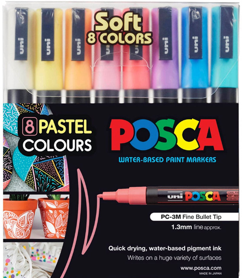 Uni POSCA Pen Set 8 Fine Bullet Tip Pastel Colours