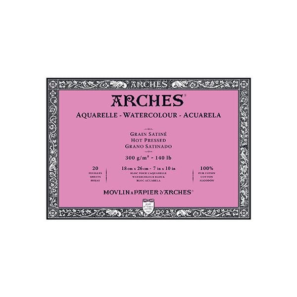 Arches Watercolour block, Hot pressed 140lb - 300gsm
