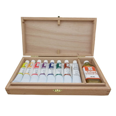 Art Spectrum Wooden Box Set - 8 x 40ml Oil Paint Tubes & 100ml Refined Linseed Oil