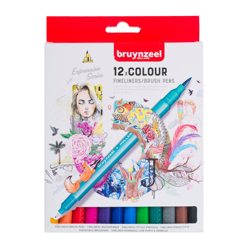 Bruynzeel Fineliner/Brush Pens Expression Series Set of 12