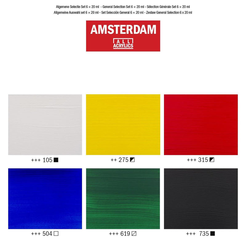 Royal Talens Acrylic Paint Amsterdam All Acrylics (6 x 20ml Tubes) General Selection