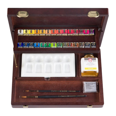 Royal Talens Watercolour Paint Rembrandt Watercolour Wooden Box Professional (28 pans & accessories)