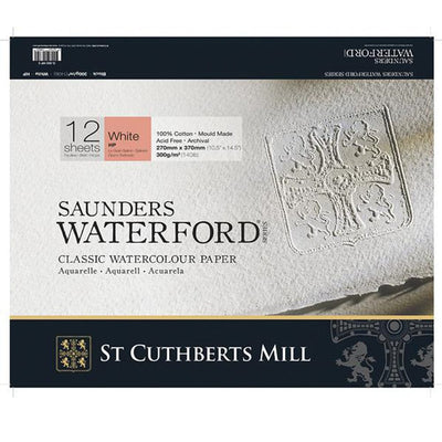 Saunders Waterford Classic Watercolour Paper Block, Hot Pressed White 300gsm 12 Sheets